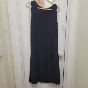 Eileen Fisher Blk Slvless Midi Dress L Minimalist Cottagecore Coastal Lagenlook‎